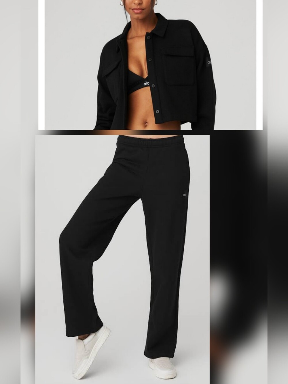 Alo Yoga Renown 2pc Set Cropped Button Up Sweatshirt And Straight Leg Pant S/M